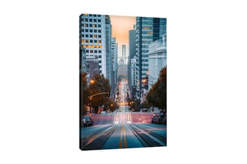 Canvastavla - Stadsgata med sikt mot en bro i bakgrunden - Blå / Orange / Grå - Inredning - Tavlor & posters - Canvastavla