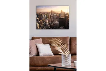 Canvastavla - Stadssilhuett av New York vid solnedgången - Guld / Grå / Blå - Inredning - Tavlor & posters - Canvastavla