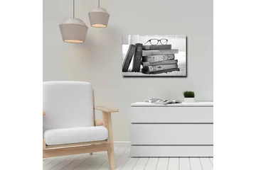 Canvastavla - Stapel av böcker med glasögon ovanpå - Svart / Grått / Vitt - Inredning - Tavlor & posters - Canvastavla