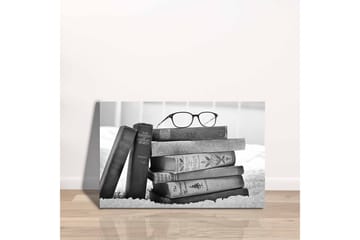 Canvastavla - Stapel av böcker med glasögon ovanpå - Svart / Grått / Vitt - Inredning - Tavlor & posters - Canvastavla