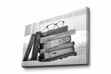 Canvastavla - Stapel av böcker med glasögon ovanpå - Svart / Grått / Vitt - Inredning - Tavlor & posters - Canvastavla