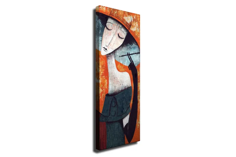 Canvastavla - Stiliserad kvinna med hatt som håller en cigarett, Orange / Mörkblå / Vit