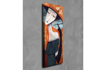 Canvastavla - Stiliserad kvinna med hatt som håller en cigarett - Orange / Mörkblå / Vit - Inredning - Tavlor & posters - Canvastavla