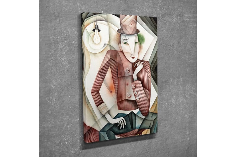Canvastavla - Stiliserad man i hatt med en mystisk blick - Brun / Grön / Beige - Inredning - Tavlor & posters - Canvastavla