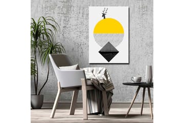 Canvastavla - Stiliserad ren med en sol och geometriska former - Gul / Svart / Vit - Inredning - Tavlor & posters - Canvastavla