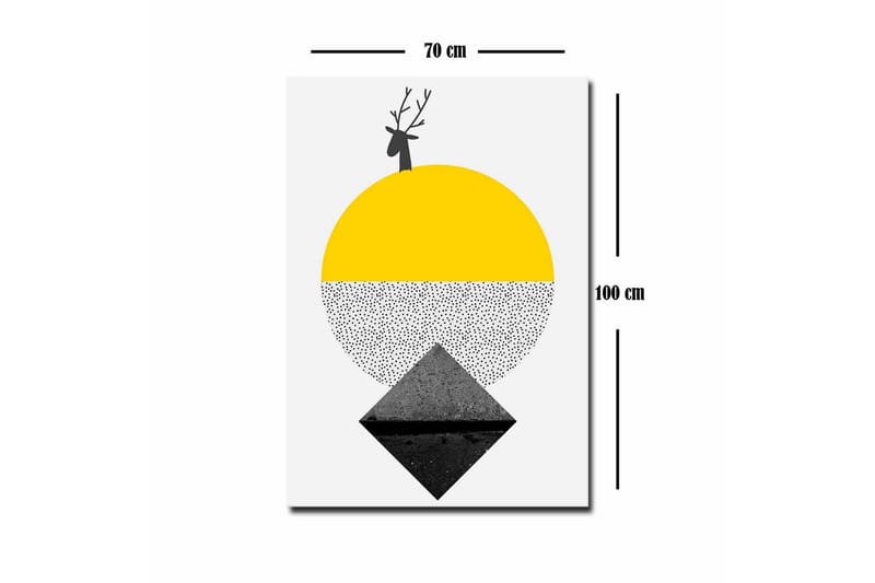 Canvastavla - Stiliserad ren med en sol och geometriska former - Gul / Svart / Vit - Inredning - Tavlor & posters - Canvastavla