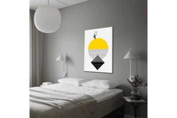 Canvastavla - Stiliserad ren med en sol och geometriska former - Gul / Svart / Vit - Inredning - Tavlor & posters - Canvastavla