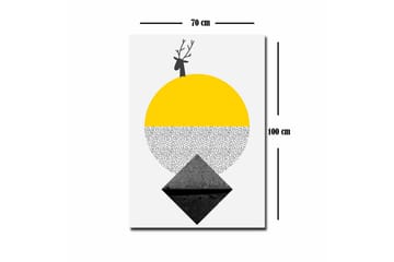 Canvastavla - Stiliserad ren med en sol och geometriska former - Gul / Svart / Vit - Inredning - Tavlor & posters - Canvastavla