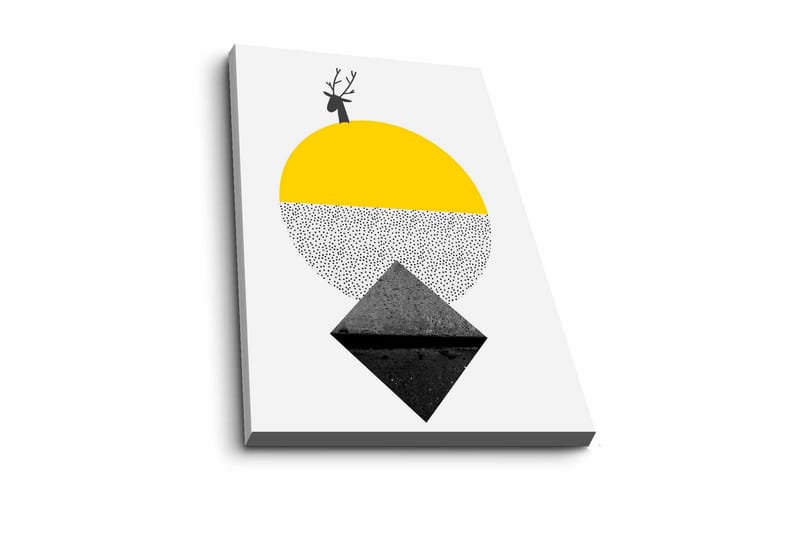 Canvastavla - Stiliserad ren med en sol och geometriska former - Gul / Svart / Vit - Inredning - Tavlor & posters - Canvastavla
