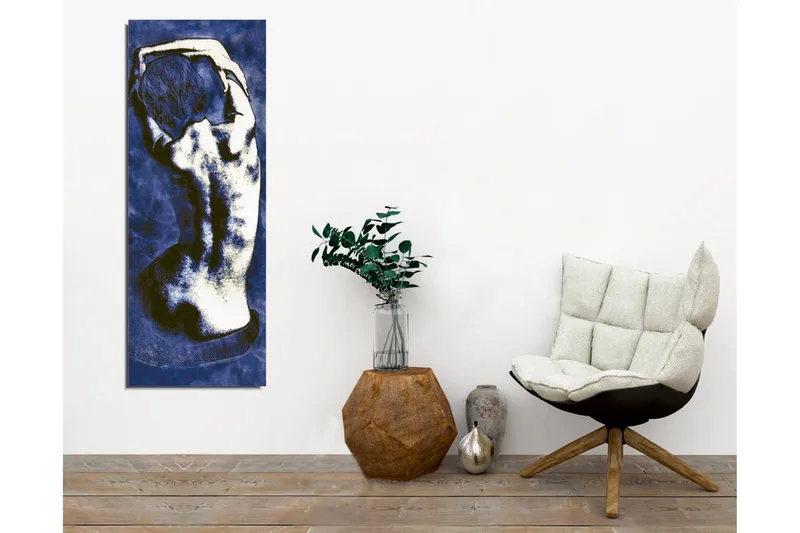 Canvastavla - Stiliserad rygg av en naken människa i en elegant pose - Mörkblå / Vit - Inredning - Tavlor & posters - Canvastavla
