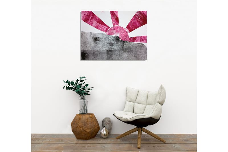 Canvastavla - Stiliserad soluppgång med strålar i rosa och grått - Rosa / Grå - Inredning - Tavlor & posters - Canvastavla