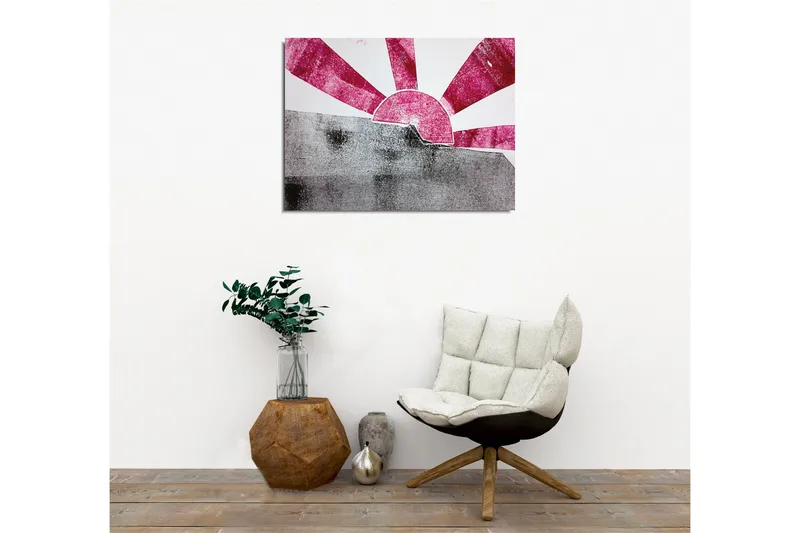 Canvastavla - Stiliserad soluppgång med strålar i rosa och grått - Rosa / Grå - Inredning - Tavlor & posters - Canvastavla