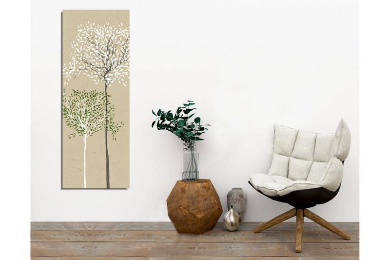 Canvastavla - Stiliserade träd med vita och gröna löv på en neutral bakgrund - Grön / Vit / Beige - Inredning - Tavlor & posters - Canvastavla