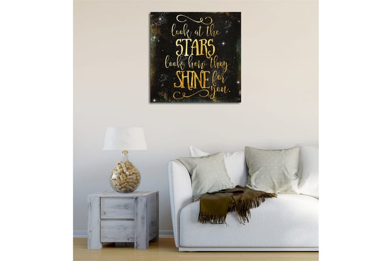 Canvastavla - Stjärnklädd natthimmel med inspirerande text - Guld / Svart - Inredning - Tavlor & posters - Canvastavla