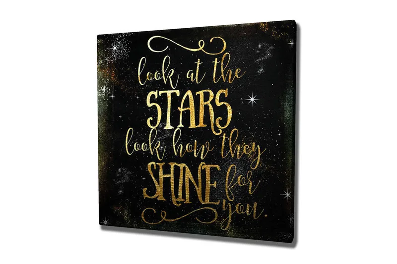 Canvastavla - Stjärnklädd natthimmel med inspirerande text, Guld / Svart