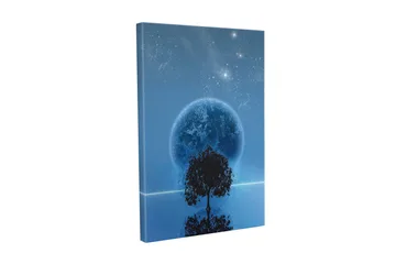 Canvastavla - Stjärnklar natt med en stor måne och silhouett av ett träd vid horisonten - Mörkblå / Svart / Ljusblå - Inredning - Tavlor & posters - Canvastavla