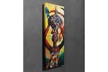 Canvastavla - Stolt kvinna som bär en färgglad kruka på huvudet med en fågel på axeln - Gul / Röd / Blå - Inredning - Tavlor & posters - Canvastavla