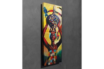 Canvastavla - Stolt kvinna som bär en färgglad kruka på huvudet med en fågel på axeln - Gul / Röd / Blå - Inredning - Tavlor & posters - Canvastavla