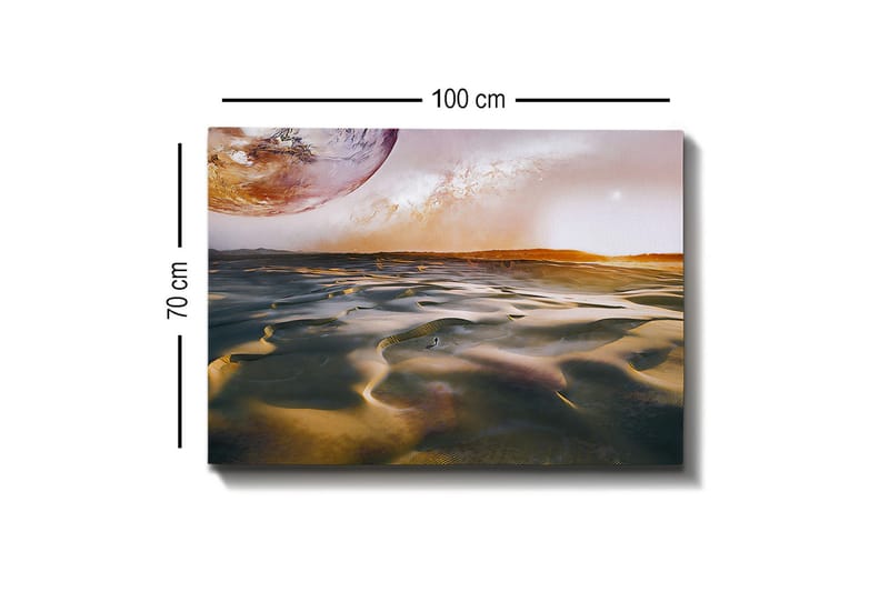 Canvastavla - Storslagen ökenlandskap med en planet i bakgrunden - Guld / Brunt / Orange - Inredning - Tavlor & posters - Canvastavla