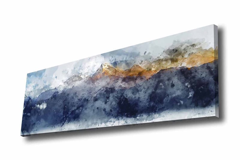 Canvastavla - Storslagen berglandskap med snöklädda toppar - Mörkblå / Grå / Guld - Inredning - Tavlor & posters - Canvastavla