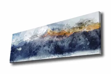 Canvastavla - Storslagen berglandskap med snöklädda toppar - Mörkblå / Grå / Guld - Inredning - Tavlor & posters - Canvastavla