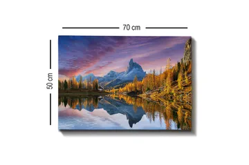 Canvastavla - Storslagen berglandskap med spegelbild i sjö - Guld / Blå / Grå - Inredning - Tavlor & posters - Canvastavla