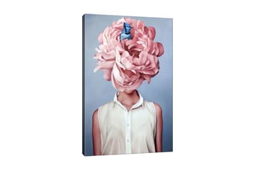 Canvastavla - Storslagen blomma som ersätter huvudet på en kvinna - Ljusrosa / Blå / Vit - Inredning - Tavlor & posters - Canvastavla