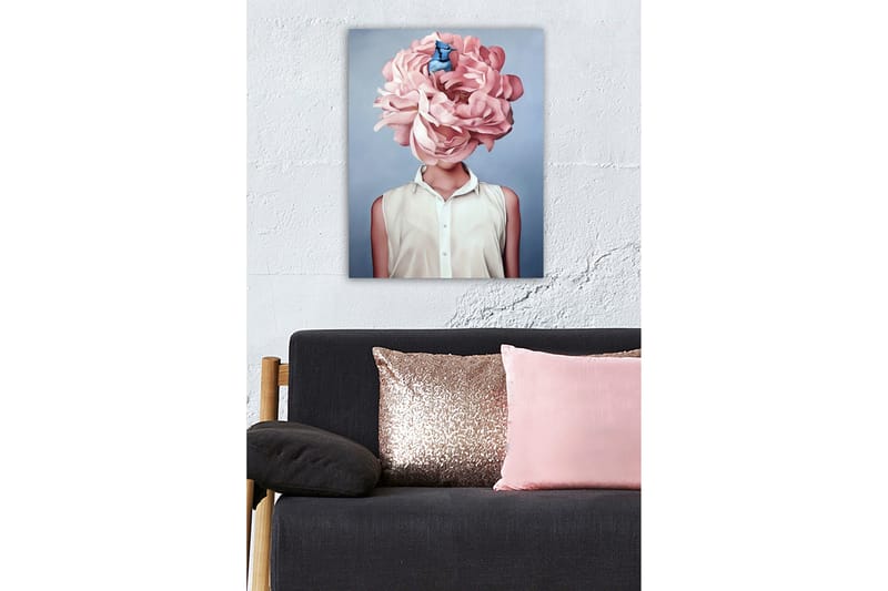 Canvastavla - Storslagen blomma som ersätter huvudet på en kvinna - Ljusrosa / Blå / Vit - Inredning - Tavlor & posters - Canvastavla
