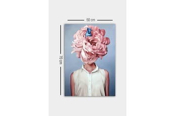 Canvastavla - Storslagen blomma som ersätter huvudet på en kvinna - Ljusrosa / Blå / Vit - Inredning - Tavlor & posters - Canvastavla