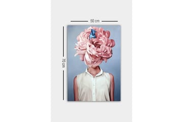 Canvastavla - Storslagen blomma som ersätter huvudet på en kvinna - Ljusrosa / Blå / Vit - Inredning - Tavlor & posters - Canvastavla