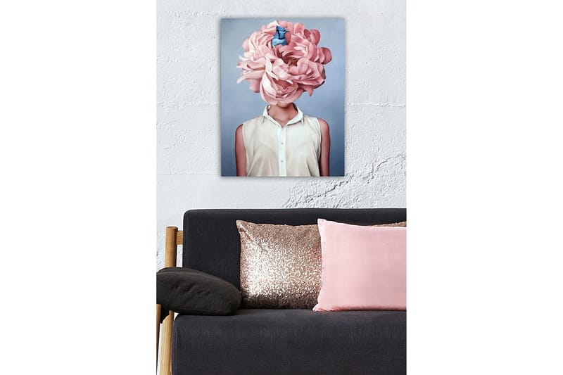 Canvastavla - Storslagen blomma som ersätter huvudet på en kvinna - Ljusrosa / Blå / Vit - Inredning - Tavlor & posters - Canvastavla