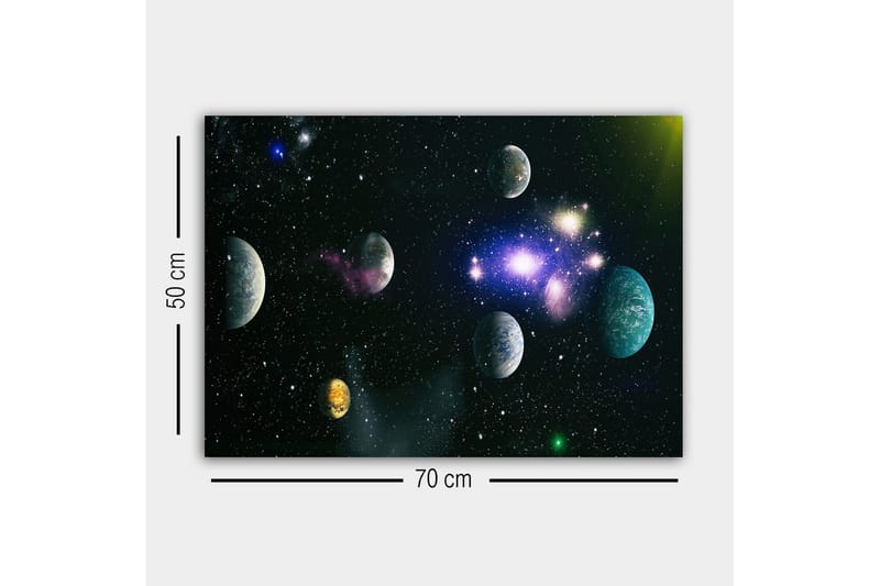 Canvastavla - Storslagen rymdscen med flera planeter och stjärnor - Blå / Grön / Lila - Inredning - Tavlor & posters - Canvastavla