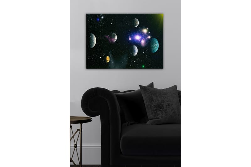 Canvastavla - Storslagen rymdscen med flera planeter och stjärnor - Blå / Grön / Lila - Inredning - Tavlor & posters - Canvastavla