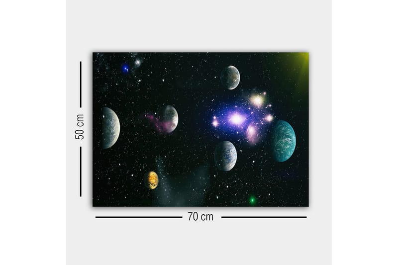 Canvastavla - Storslagen rymdscen med flera planeter och stjärnor - Blå / Grön / Lila - Inredning - Tavlor & posters - Canvastavla