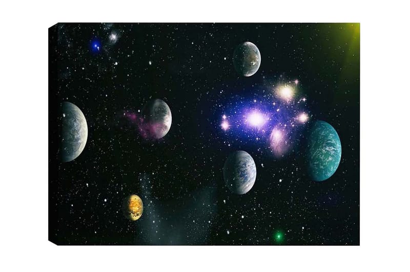 Canvastavla - Storslagen rymdscen med flera planeter och stjärnor - Blå / Grön / Lila - Inredning - Tavlor & posters - Canvastavla