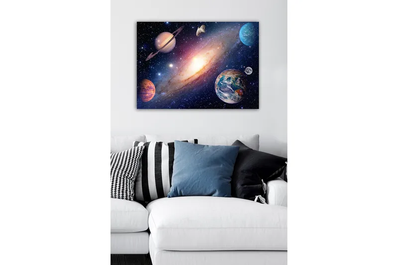 Canvastavla - Storslagen rymdscen med planeter och galaxer - Blå / Lila / Orange - Inredning - Tavlor & posters - Canvastavla