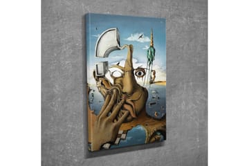 Canvastavla - Surrealistisk komposition med en hand som täcker ansiktet och en ögonblicksbild av en drömvärld - Beige / Blå / Grön - Inredning - Tavlor & posters - Canvastavla