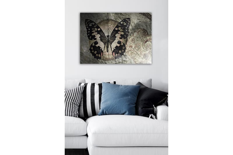Canvastavla - Svart fjäril med mönster mot en subtil bakgrund - Svart / Beige / Grå - Inredning - Tavlor & posters - Canvastavla