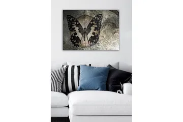Canvastavla - Svart fjäril med mönster mot en subtil bakgrund - Svart / Beige / Grå - Inredning - Tavlor & posters - Canvastavla