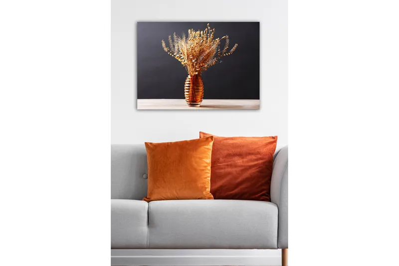 Canvastavla - Torkade blommor i en elegant glasvas - Guld / Brun / Beige - Inredning - Tavlor & posters - Canvastavla