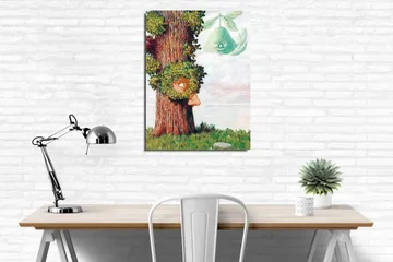 Canvastavla - Träd med ansikte och grönska som omger det - Grön / Brun / Ljusblå - Inredning - Tavlor & posters - Canvastavla