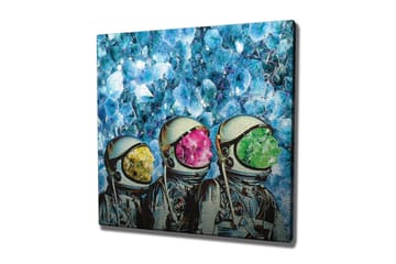 Canvastavla - Tre astronauter med färgglada hjälmar i en kristallin bakgrund - Blå / Grön / Rosa - Inredning - Tavlor & posters - Canvastavla