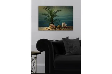 Canvastavla - Tropisk stillhet med palm och snäckor vid vattnet - Grön / Beige / Rosa - Inredning - Tavlor & posters - Canvastavla