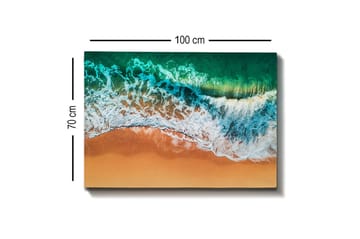 Canvastavla - Turkost hav med vita vågor som möter gyllene sandstrand - Turkos / Vitt / Gyllene - Inredning - Tavlor & posters - Canvastavla