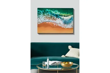 Canvastavla - Turkost hav med vita vågor som möter gyllene sandstrand - Turkos / Vitt / Gyllene - Inredning - Tavlor & posters - Canvastavla