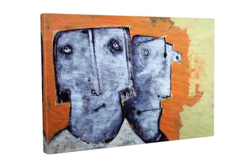 Canvastavla - Två stiliserade ansikten med uttryckslösa drag - Grå / Orange / Beige - Inredning - Tavlor & posters - Canvastavla