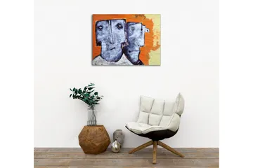 Canvastavla - Två stiliserade ansikten med uttryckslösa drag - Grå / Orange / Beige - Inredning - Tavlor & posters - Canvastavla