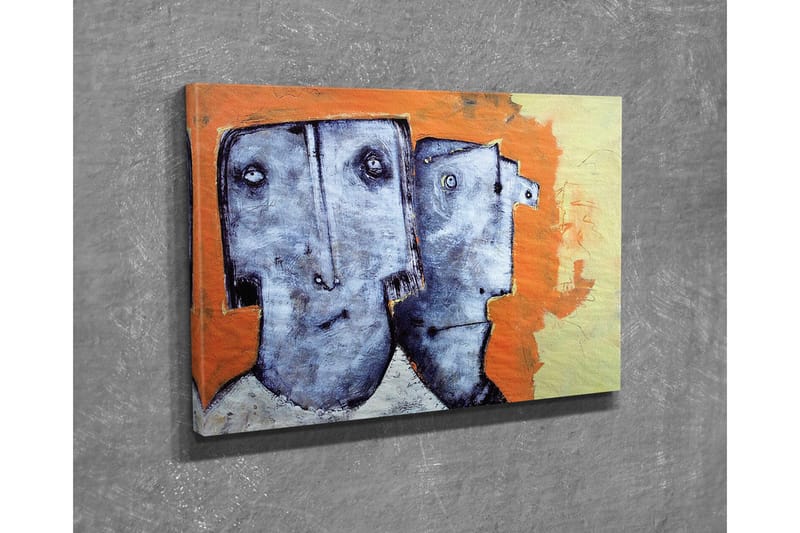 Canvastavla - Två stiliserade ansikten med uttryckslösa drag - Grå / Orange / Beige - Inredning - Tavlor & posters - Canvastavla