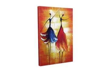 Canvastavla - Två stiliserade kvinnor i färgglada klänningar som dansar - Röd / Blå / Orange - Inredning - Tavlor & posters - Canvastavla