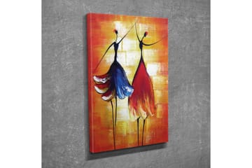 Canvastavla - Två stiliserade kvinnor i färgglada klänningar som dansar - Röd / Blå / Orange - Inredning - Tavlor & posters - Canvastavla